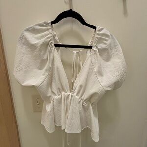 V-Neck Open Back Ivory Blouse